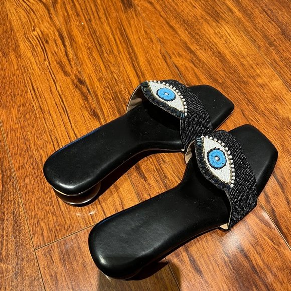 EVIL EYE KITTEN HEELS,, Handmade leather sandals - Picture 2 of 3